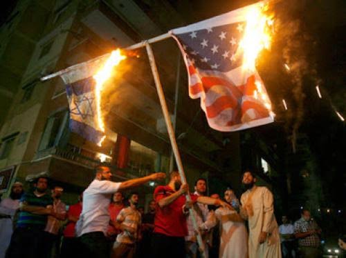 Lebanon Protesters Burn Us Israeli Flags
