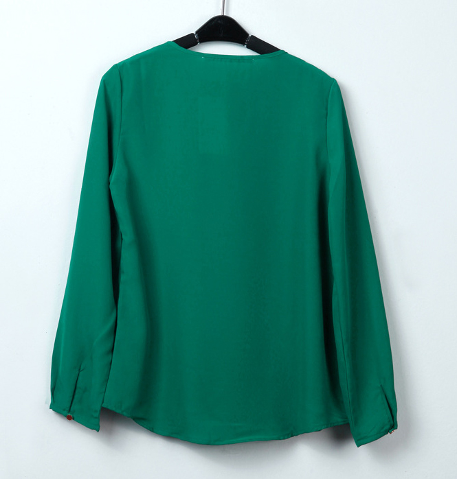 New Women's Stylish Solid Long Sleeve Openwork Neck Vogue Shirt Blouse ...