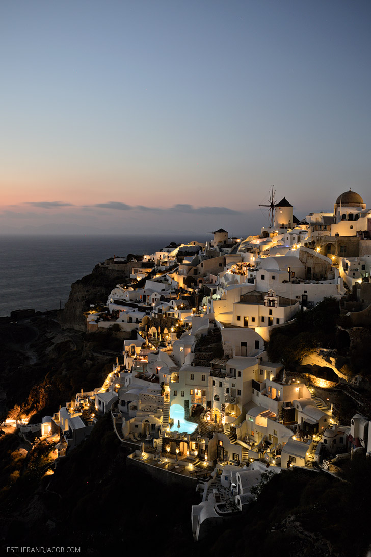 The best sunset in Oia Santorini Greece is at Oia Castle.