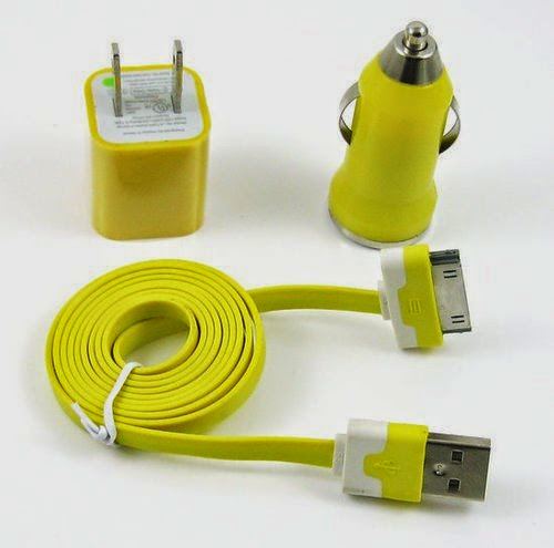  Mikeswireless 3 in 1 Combo Kit Tangle Free Noodle Yellow Wall +Car Charger+usb Cable for Apple Iphone 3g 3gs 4 4s Ipad 1 2 Ipod Color