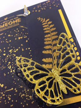 Linda Vich Creates: Gold, Grunge, Glitz and Two Charlenes. A bold and dramatic card that utilizes the Butterfly Thinlits from Stampin' Up! to create this card with a little bit of glitz and a little bit of grunge.