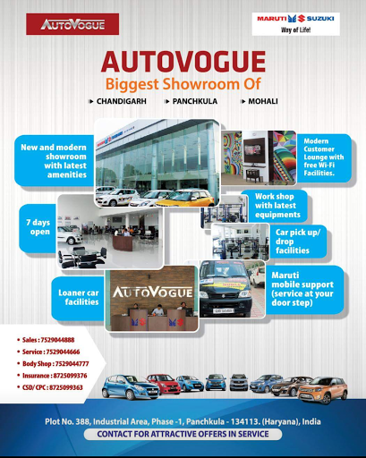 Maruti Suzuki Dealership Autovogue, 400, Pir Baba Rd, Industrial Area Phase 1, Panchkula, Haryana 134109, India, Suzuki_Dealer, state PB