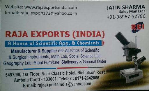 Raja Exports(India), 5497/98, 1st Floor Haryana 133001, Nicholson Road, Ambala, Haryana 133001, India, Exporter, state HR