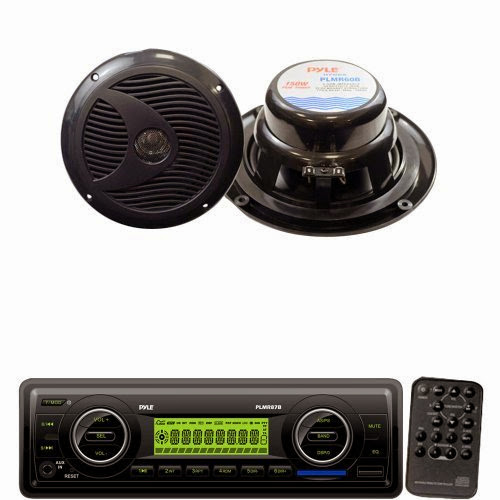  Pyle Marine Radio Receiver and Speaker Package - PLMR87WB AM/FM-MPX IN-Dash Marine MP3 Player/Weatherband/USB  &  SD / MMC Card Function (Black) - PLMR60B 6 1/2