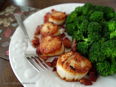 Pan Fried Scallops with Bacon Crumbles & Broccoli