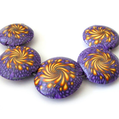 Purple and Fiery Yellow Swirl Lentil Beads by Rolyz Creations