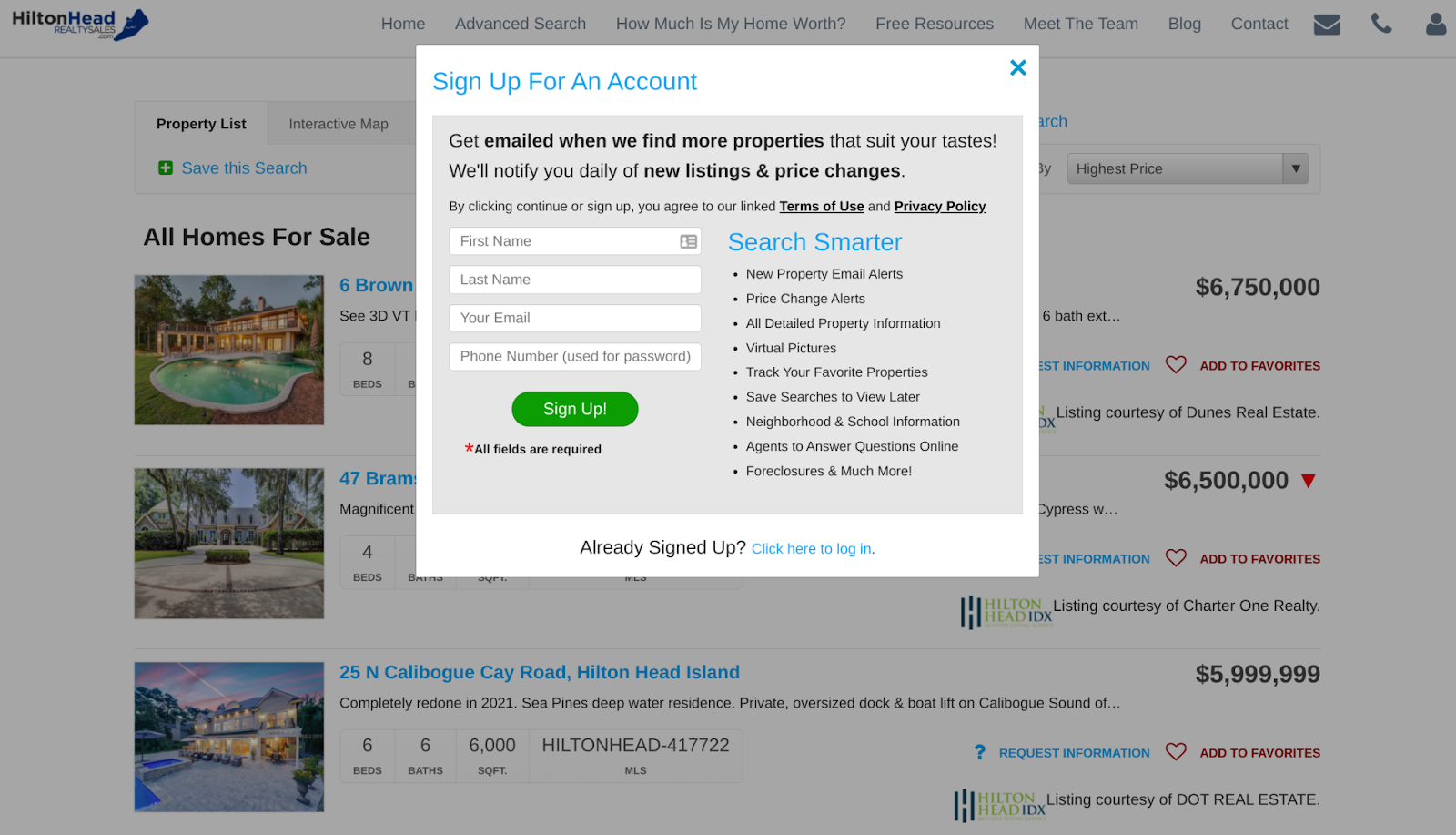 Sign Up for an account popup example