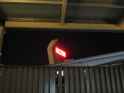 hilton vegas sign night distance stock photo hilton vegas sign night distance stock photo