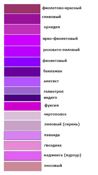 оттенки фиолетового цвета