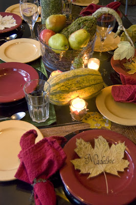 Mini votives red and yellow plates for fall tablescape