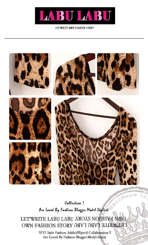  Low Cut Long Sleeve Backless Hot Leopard Slender Cocktail Mini Dress 