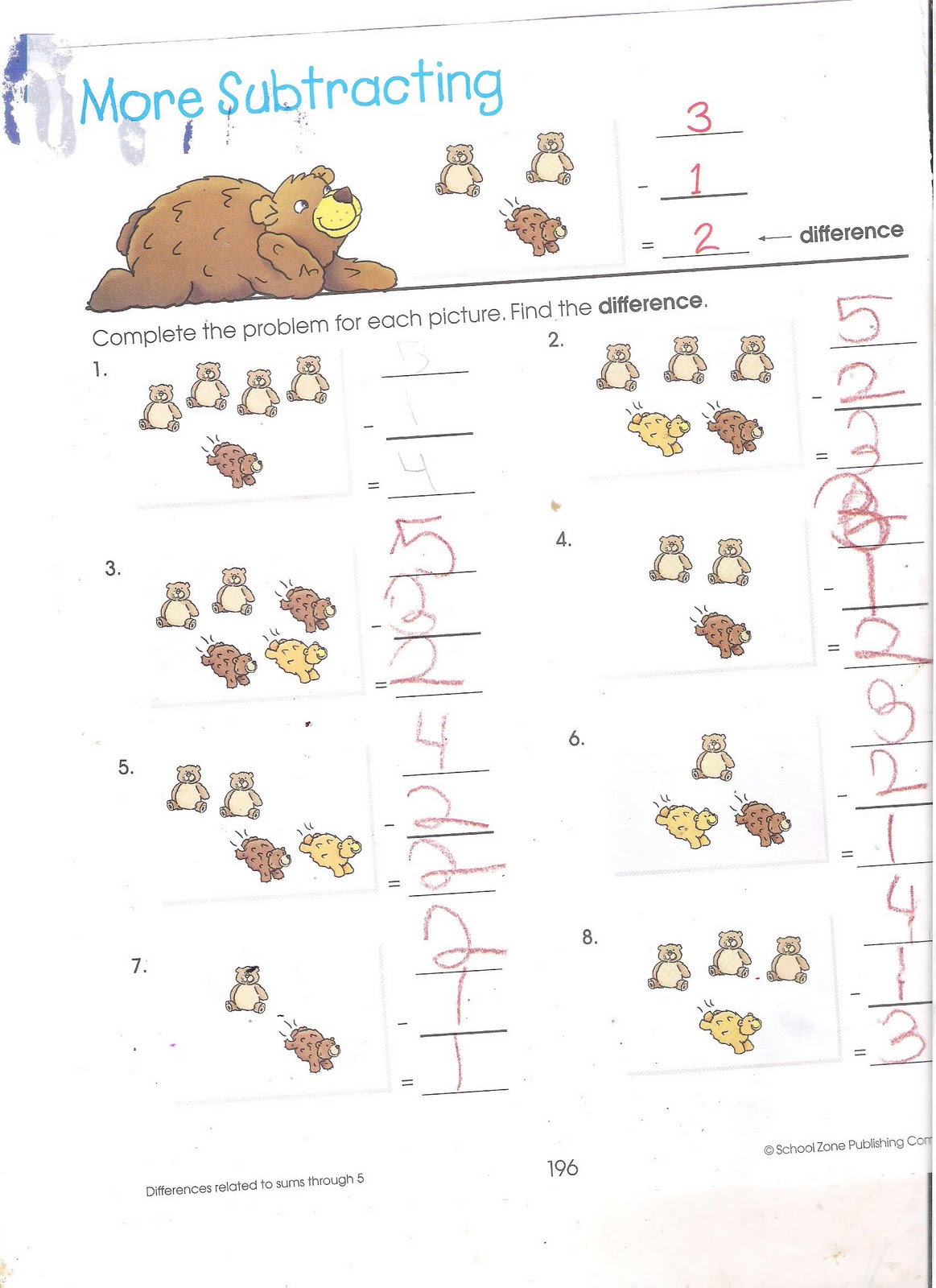 Cardo School Completed Math Worksheets Subtraction