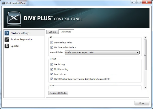 DivX Plus Control Panel