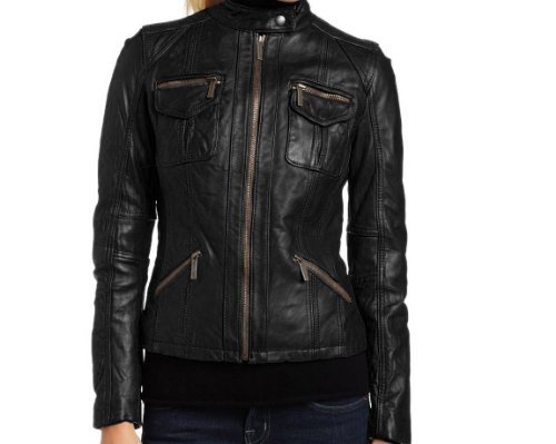 Leather Outfitters Multi Pockets Leather Jacket for Women - Medium - Black