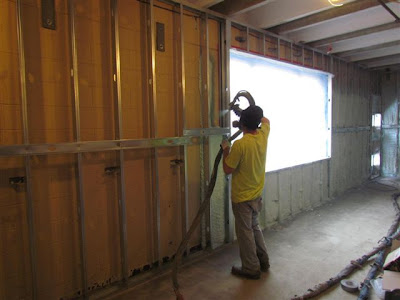 Spray foam insulation being applied Spray foam insulation being applied
