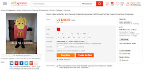 portion of a web page for McDonald's french fries costume sold on AliExpress