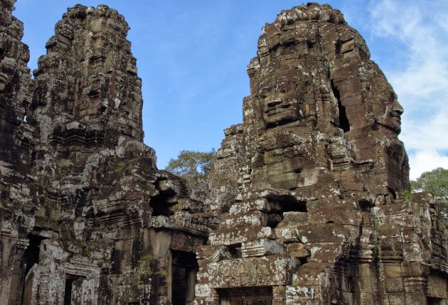 Bayon Faces bathed in sunshine, Siem Reap. Cambodia