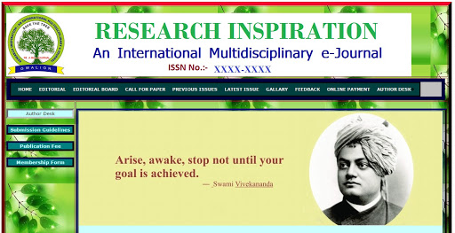 RESEARCH INSPIRATION E-JOURNAL, First Floor 52 MAYUR MARKET C/O BRITISH INSTITUTE, Thatipur, Gwalior, Madhya Pradesh 474011, India, Research_Center, state MP