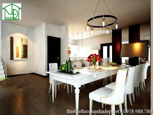 Nội thất phòng ăn được thiết kế với phong cách cổ điển kết hợp hiện đại