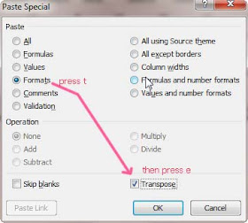 Using Paste Special Formats and transpose to set range of new table