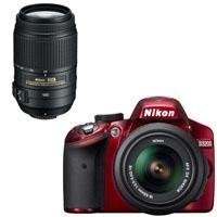 Nikon D3200 Digital SLR Camera  &  18-55mm G VR DX AF-S Zoom Lens (Red) with 55-300mm VR DX Lens