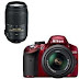 Sale Nikon D3200 Digital SLR Camera  &  18-55mm G VR DX AF-S Zoom Lens (Red) with 55-300mm VR DX Lens