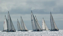 J/105 one-design sailboats- sailing upwind in San Diego