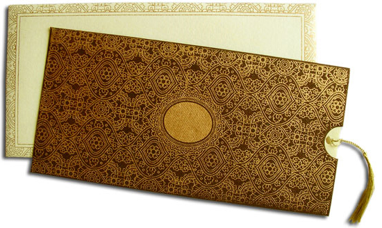 Invitación para boda tipo indú café con dorado Invitación para boda tipo indú café con dorado