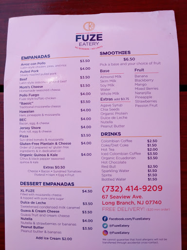 Fast Food Restaurant «Fuze Eatery Empanada House & Smoothie Bar», reviews and photos, 67 Seaview Ave, Long Branch, NJ 07740, USA