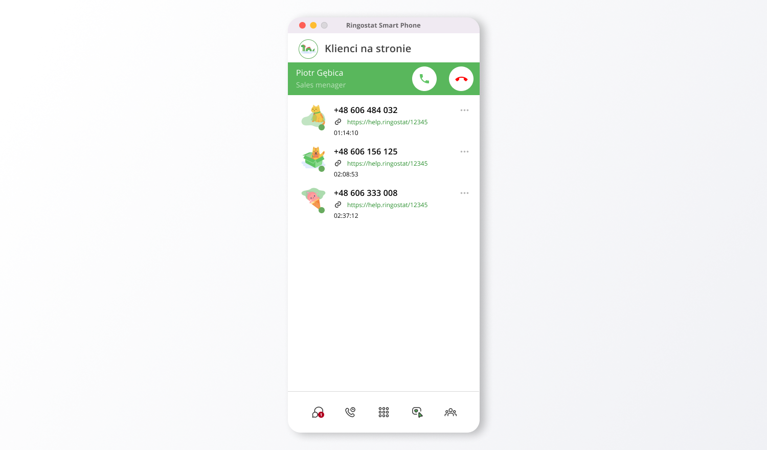 call center, sprzedaż i obsługa, Ringostat Smart Phone, klienci na stronie 