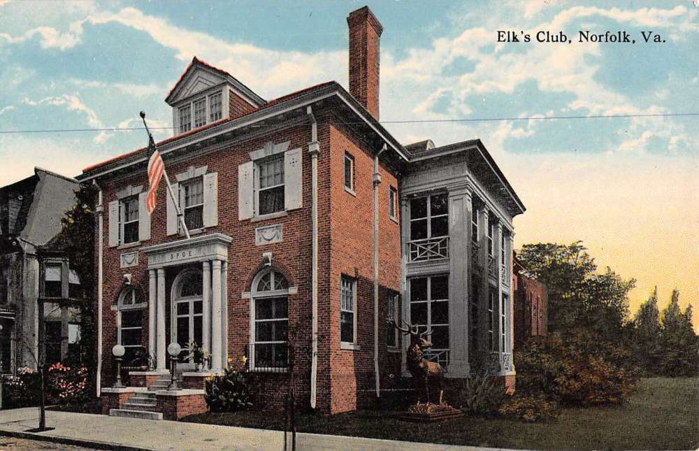 A postcard drawing of the second Elk’s Lodge building, ca. 1910s