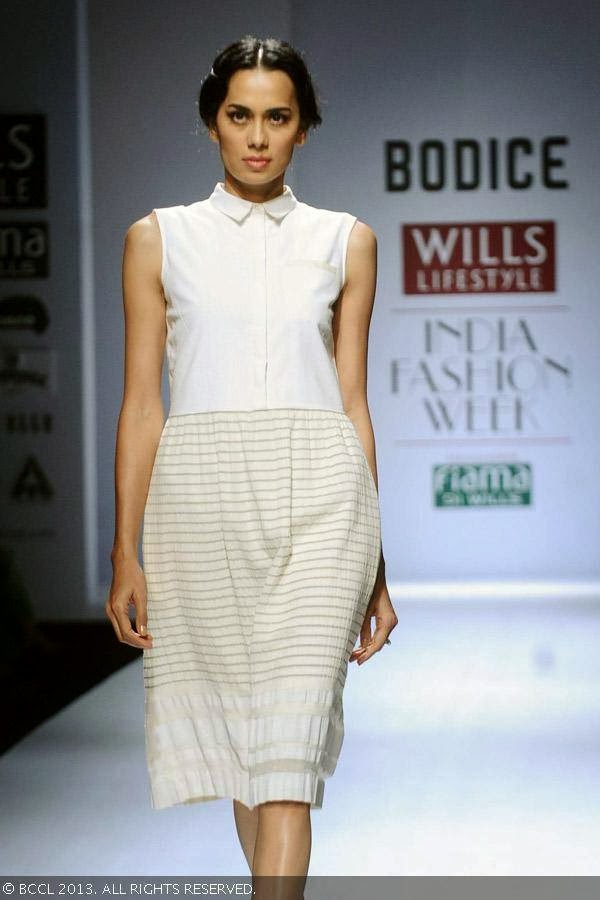 Sonalika Sahay walks the ramp for fashion designer Ruchika Sachdev on Day 3 of the Wills Lifestyle India Fashion Week (WIFW) Spring/Summer 2014, held in Delhi.