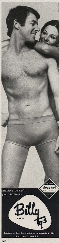 Publicité vintage : Billy Tys, maillots de bain pour hommes. - Pour vous Madame, pour vous Monsieur, des publicités, illustrations et rédactionnels choisis avec amour dans des publications des années 50, 60 et 70. Popcards Factory vous offre des divertissements de qualité. Vous pouvez également nous retrouver sur www.popcards.fr et www.filmfix.fr   - For you Madame, for you Sir, advertising, illustrations and editorials lovingly selected in publications from the fourties, the sixties and the seventies. Popcards Factory offers quality entertainment. You may also find us on www.popcards.fr and www.filmfix.fr
