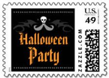 Halloween Party Postage - Orange & Black with Bats