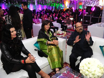 Kim, Zeenat Aman and Amar Singh during Nayan Raheja's wedding reception, hosted by Navin Raheja and held at hotel Taj Palace, New Delhi.