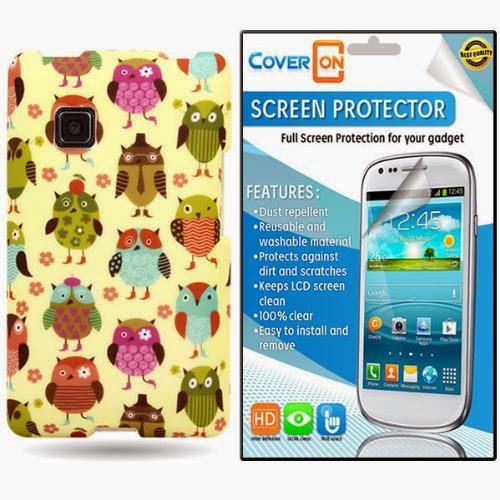 CoverON® LG 840G Hard Plastic Slim Case Cover Bundle with Clear Anti-Glare LCD Screen Protector - Fancy Owl