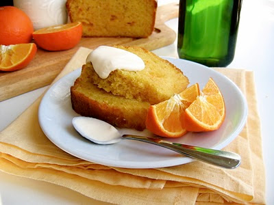 slices of olive oil pound cake with slices of tangerine