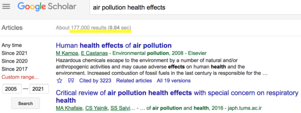 Air Pollution Effects on Health (2005-2021)