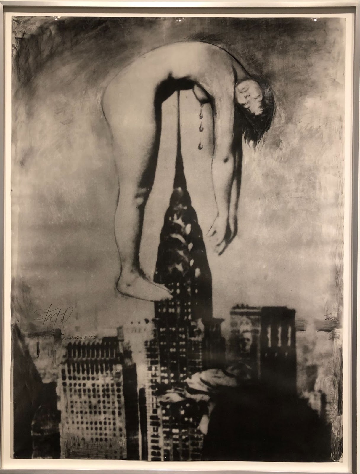 Anita Steckel's “Pierced,” Giant Women on New York series, circa 1969-74. Silver gelatin print, gouache, graphite. (Photo: BETTY HE / The Stanford Daily)