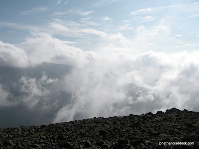 Cloudy views from the summit of Great Gable