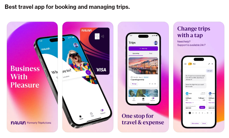 screenshot of Navan travel app