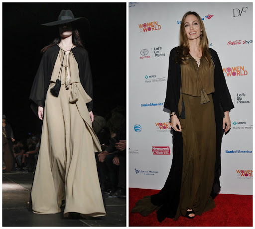 Angelina Jolie en robe longue en matière légère de la collection printemps-été 2013 de Saint Laurent
