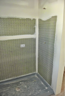 Ryan Homes Florence Model master bathroom shower just after drywall installed Picture of the master bathroom shower just after drywall installed