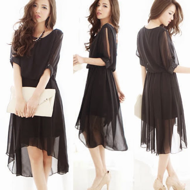 Graceful Opened Half Sleeve Womens Asymmetric High Low Cocktail Party ...