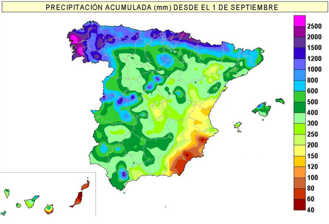 Balance pluviométrico del año 2013-2014 en España