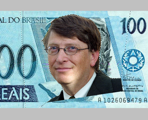 Imagem de Gates, já sem fundo, sobre a nota de Cem Reais