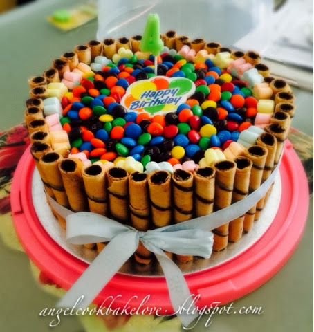 happy birthday my boy ~ m&m themed cake (chocolate bananas cake)