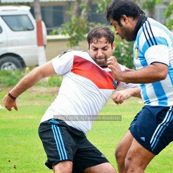Kunal and Karan during a football match between Germany XI and Argentina XI in Lucknow.