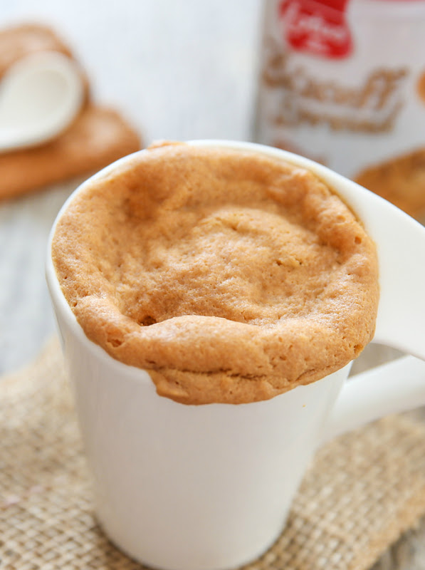 a close-up photo of cookie butter mug cake