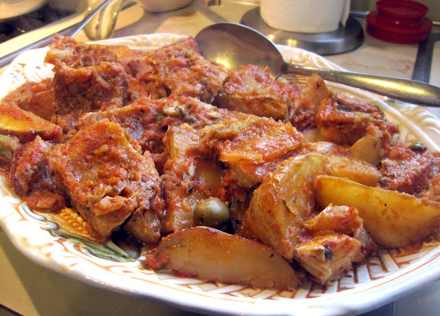 Pan Simmered Whole Dried Cod With Tomatoes and Potatoes (Pesce Stocco or Stoccafisso)